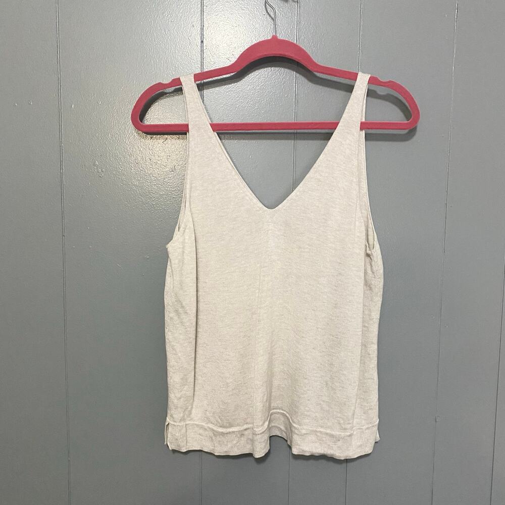 Athleta Cream Daydream Sweater Sleep Wool Blend Double V Loungewear Tank Top M
